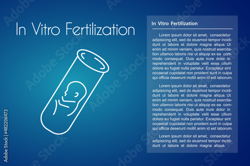 In Vitro Fertilization linear medical icon on blue background. Vector illustration of fetus in test tube symbol. Logo template for human reproduction or artificial insemination, gynecology, obstetrics