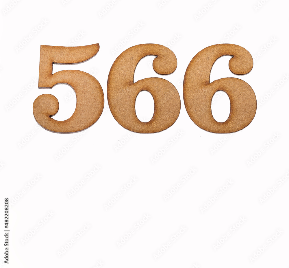 Number 566 in wood, isolated on white background Number 566 in wood, isolated on white background