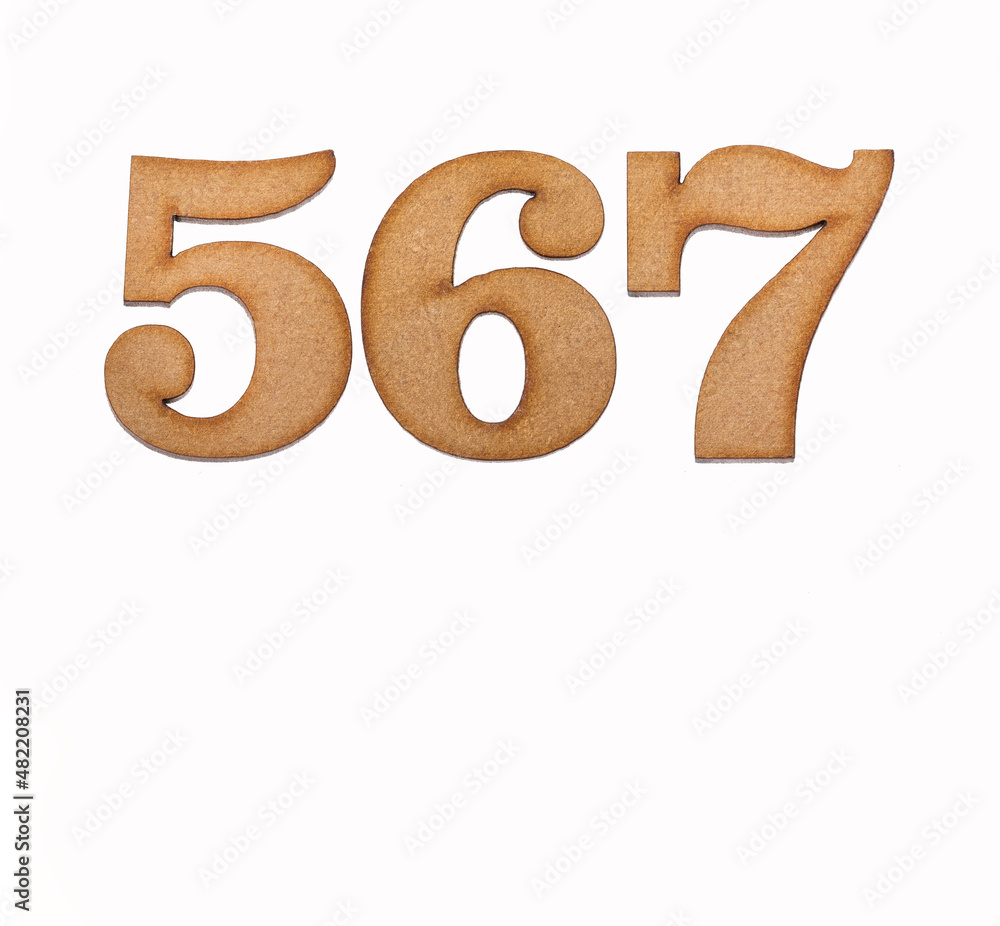Number 567 - Piece of wood isolated on white background Number 567 - Piece of wood isolated on white background