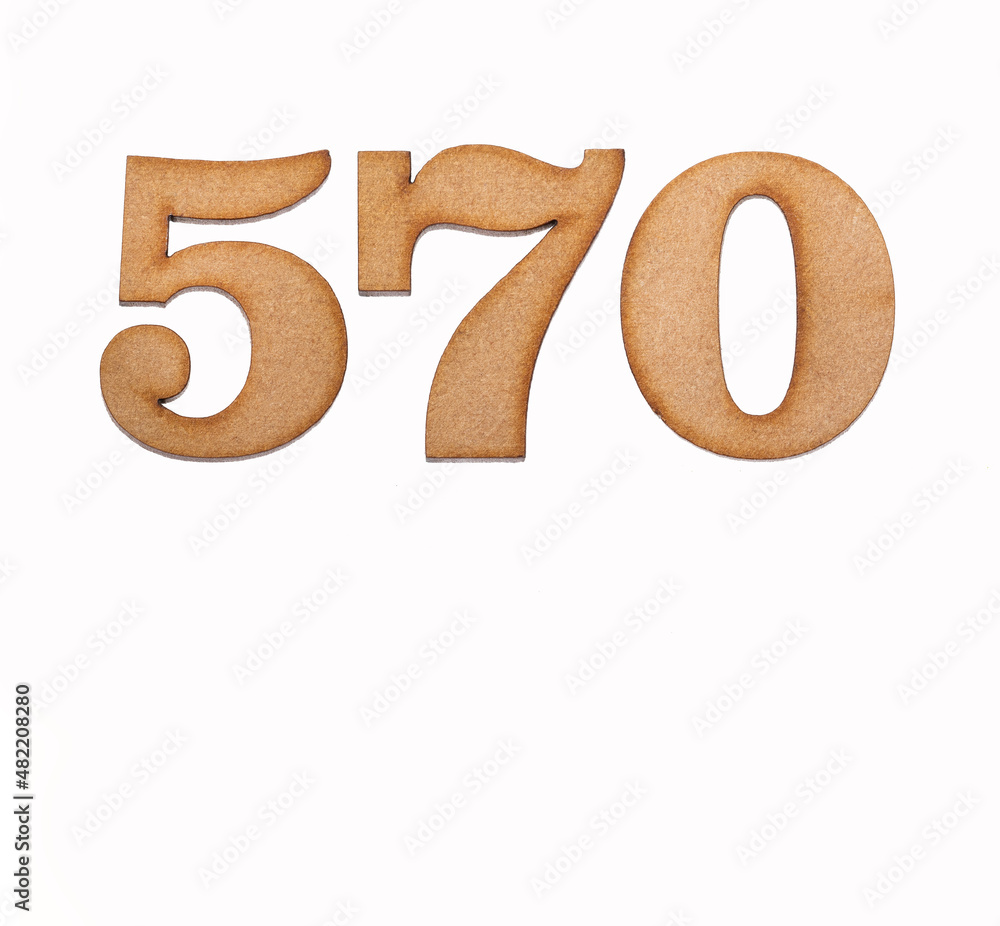 Number 570 in wood, isolated on white background Number 570 in wood, isolated on white background