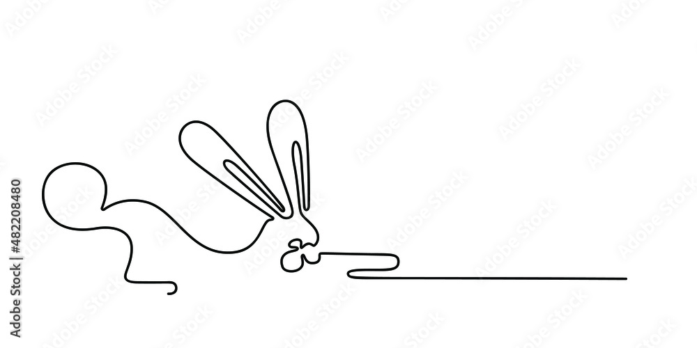 Fototapeta premium Easter Bunny continuous One Line hand drawn. Spring. Easter minimalist card line art style with rabbit. Contour sketch vector illustration.