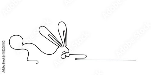 Easter Bunny continuous One Line hand drawn. Spring. Easter minimalist card line art style with rabbit. Contour sketch vector illustration.