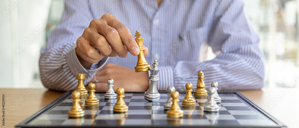 Businessman`s Hand Playing Chess Game To Development Analysis Ne Stock  Photo - Image of competition, business: 123928716