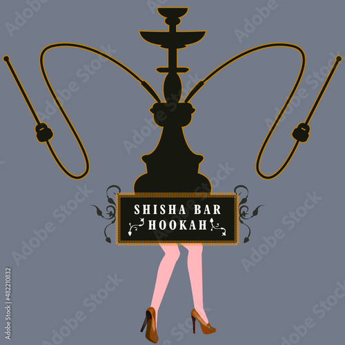 das Wasserpfeife, Shisha mit schönen Beine von attraktiven Mädchen. Beschriftung, Vektor-Illustration als Reklame