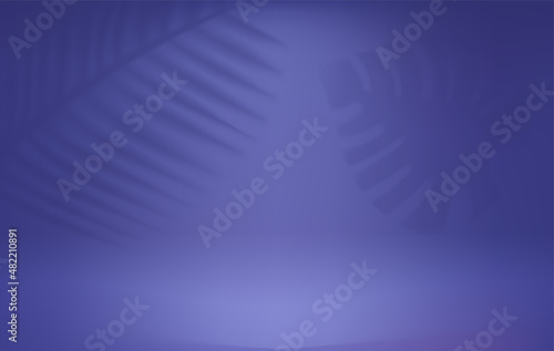 Very peri color room with exotic leaves shadows. 3d vector showcase with shadow overlay effect
