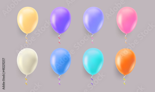 Color air balloons set isolated on grey background. 3d vector illustration