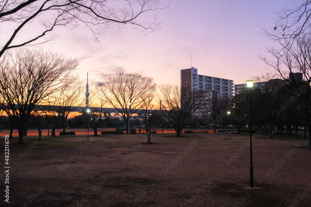 Obraz premium 東京都葛飾区 夕暮れの新小岩公園