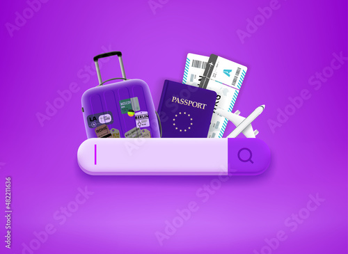 Searching for travel tour. Booking tickets online concept. 3d vector illustration