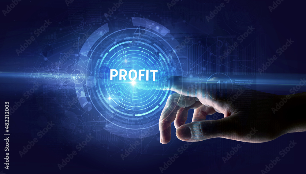 Hand touching business concept button Hand touching business concept button