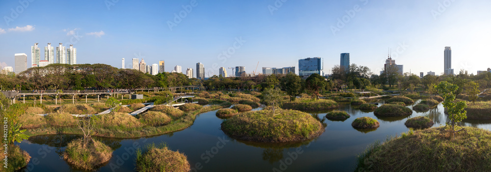 Benjakitti Forest Park, is new landmark and public park in downtown of Bangkok, Thailand	