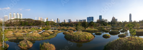 Benjakitti Forest Park  is new landmark and public park in downtown of Bangkok  Thailand 
