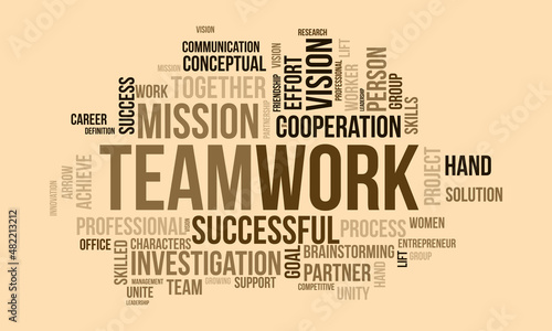 Teamwork word cloud template. Business concept vector background. photo