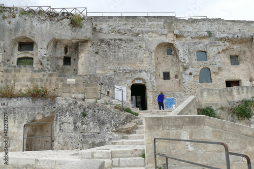 Santa Lucia alle Malve facade of the rupestrian church excavated inside the Sasso Caveoso in Matera  photo