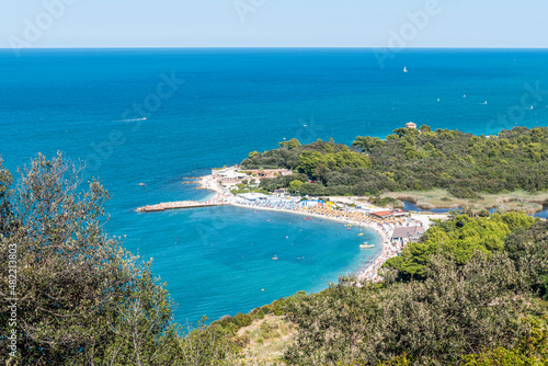 Aerial view of the beautiful beach of Portonovo