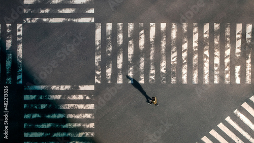 Canvas Print Elevated view over a man using smartphone on pedestrian crossing road at Japan