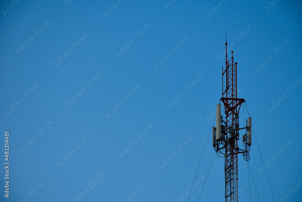 Telecommunication tower of 4G and 5G cellular. Antenna transmission communication. Cell phone signal base station. Telecommunication tower of 4G and 5G cellular. Antenna transmission communication. Cell phone signal base station.