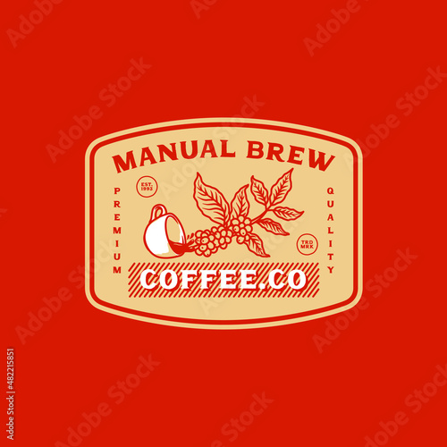 Hand Drawn Vintage Manual Brew Coffee Shop Logo Badge