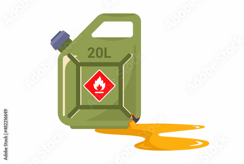 the gas canister is leaking. leakage of flammable liquid. flat vector illustration.