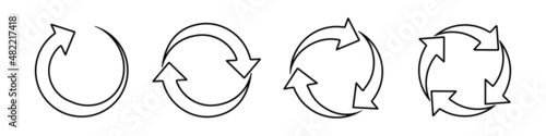 Set of circle arrow vector icons. Recycling icon. Circular vector arrows. Refresh and reload arrow icon. Arrows outline sign. Repeat cycle symbol. Infographic isolated on white background