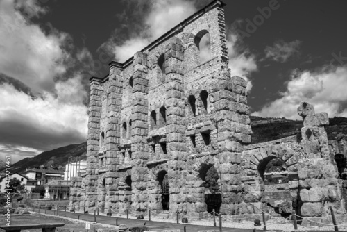 Spectacular Roman theatre in Aosta Town, Aosta Valley, Italy. photo