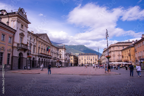Chanoux Square, in the heart of the city of Aosta, Aosta Valley, Italy 