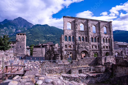 Spectacular Roman theatre in Aosta Town, Aosta Valley, Italy.