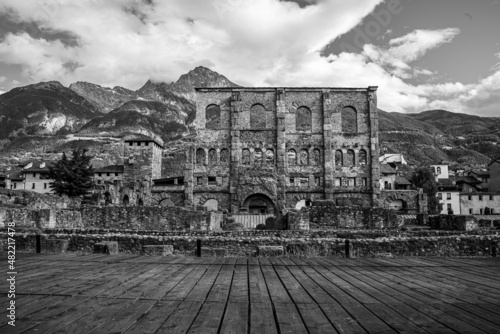 Spectacular Roman theatre in Aosta Town, Aosta Valley, Italy. photo