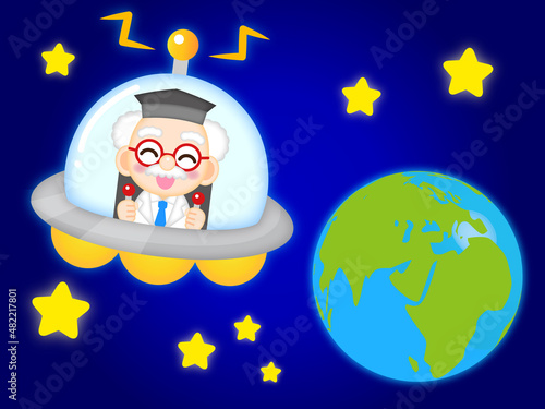 宇宙を旅する博士のイラスト素材