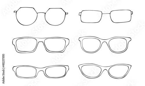 Black sketch fashion eye glasses icon set. Vector doodle cartoon illustration. Frame retro eyeglasses icons. Hand drawn doodle spectacles
