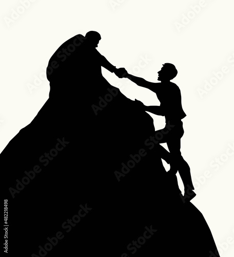 A man pulls a friend out of the abyss. Vector drawing