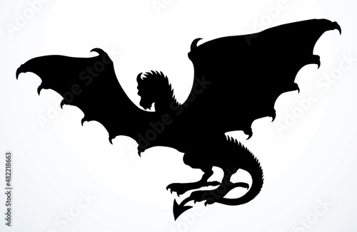 Winged dragon. Vector drawing animal