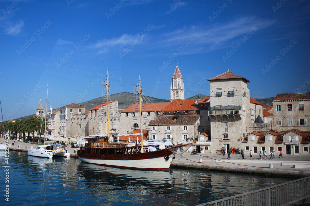 Obraz premium Trogir Croatia,the pier of old Venetian town, Dalmatian Coast in Croatia