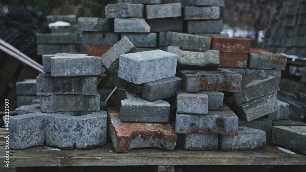 Pile of Concrete Paving Sett Stacked Outdoors