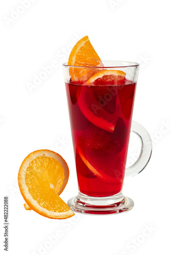 Hot tea with berries and fruits in a glass cup, isolate, white background
