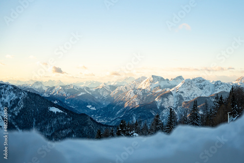 Panoramic sight from the wondergul Monte Lussari photo