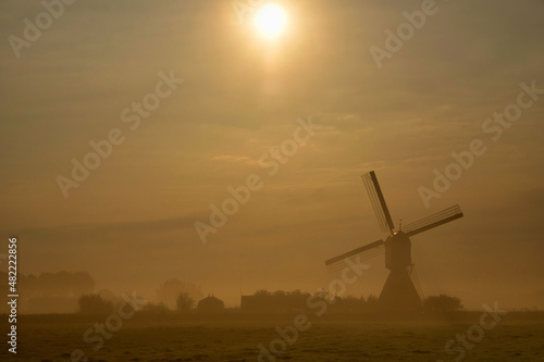 Windmill the Wingerdse Molen on a misty morning