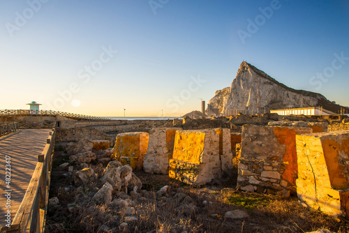 View to the rock of Gibraltar during sunrise.
