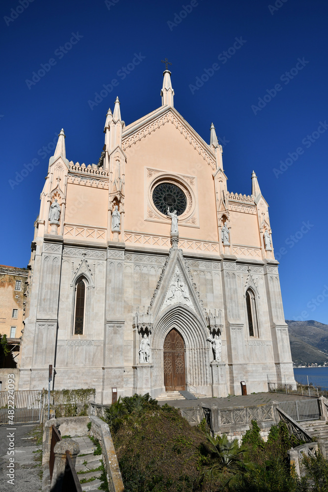 The facade of a church in Gaeta, an Italian town in the Lazio region.