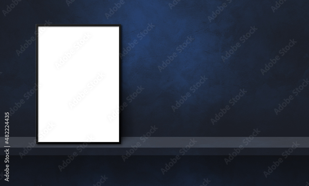 Picture frame leaning on a black shelf. 3d illustration. Horizontal banner Picture frame leaning on a black shelf. 3d illustration. Horizontal banner