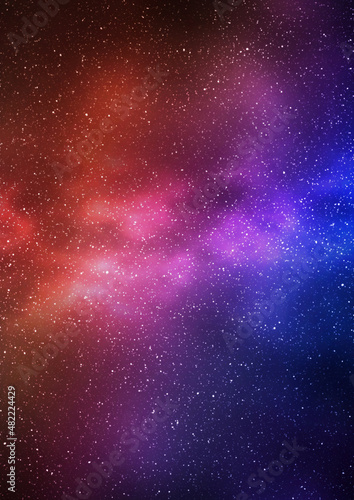 Night starry sky and bright blue red galaxy, vertical background