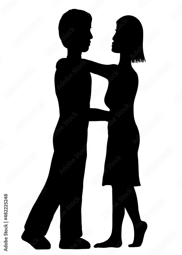 Vector illustration for Valentine's Day. Silhouette of couple in love kissing on white background