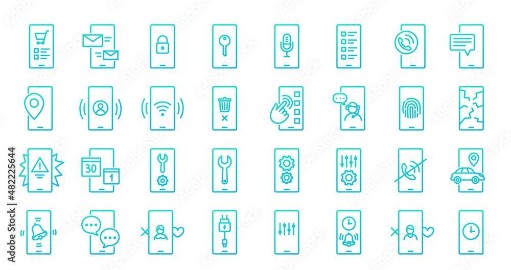 Mobile phone icon set. Gradient vector icons. Smartphone screen. Mobile phone icon set. Gradient vector icons. Smartphone screen.