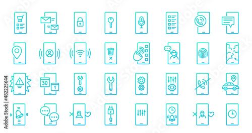 Mobile phone icon set. Gradient vector icons. Smartphone screen.