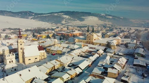 Aerial view of the of Podolinec town in winter, Slovakia, near High Tatras photo