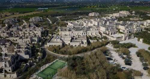 Aerial view of Borgo Egnazia touristic village near Fasano, Province of Brindisi, in Italy