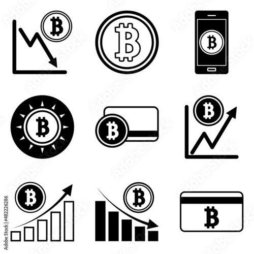 Bitcoin Flat Icon Set Isolated On White Background