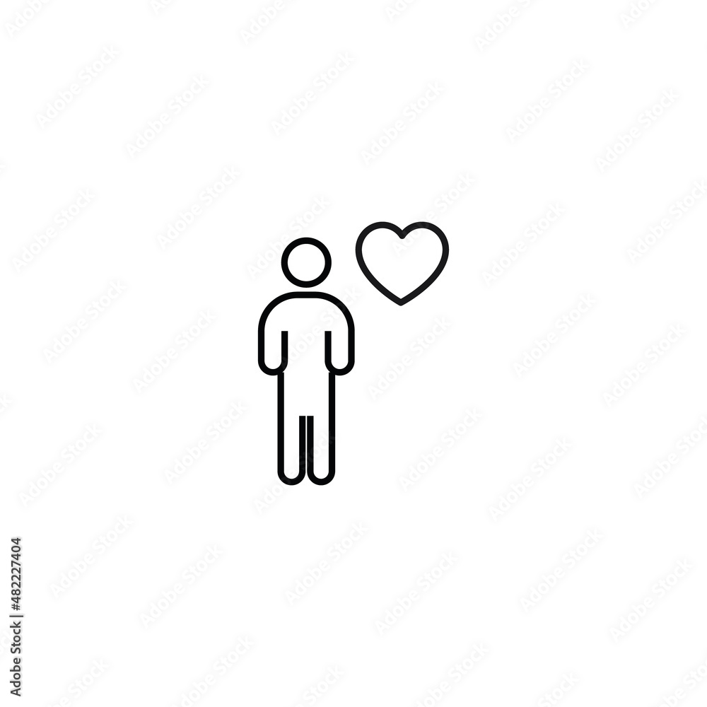 Outline sign related to heart and romance. Editable stroke. Modern sign in flat style. Suitable for advertisements, articles, books etc. Line icon of heart next to faceless person Outline sign related to heart and romance. Editable stroke. Modern sign in flat style. Suitable for advertisements, articles, books etc. Line icon of heart next to faceless person