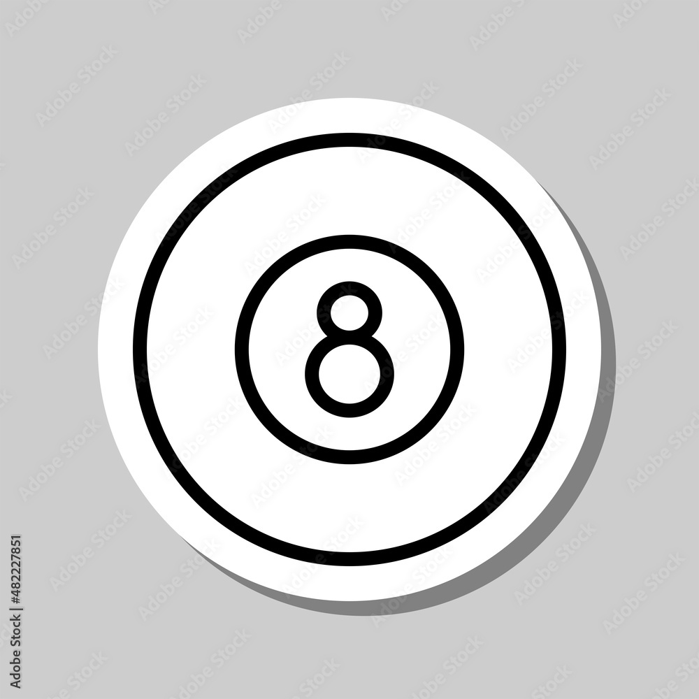 Billiard 8-ball simple icon. Flat desing. Sticker with shadow on gray background.ai Billiard 8-ball simple icon. Flat desing. Sticker with shadow on gray background.ai