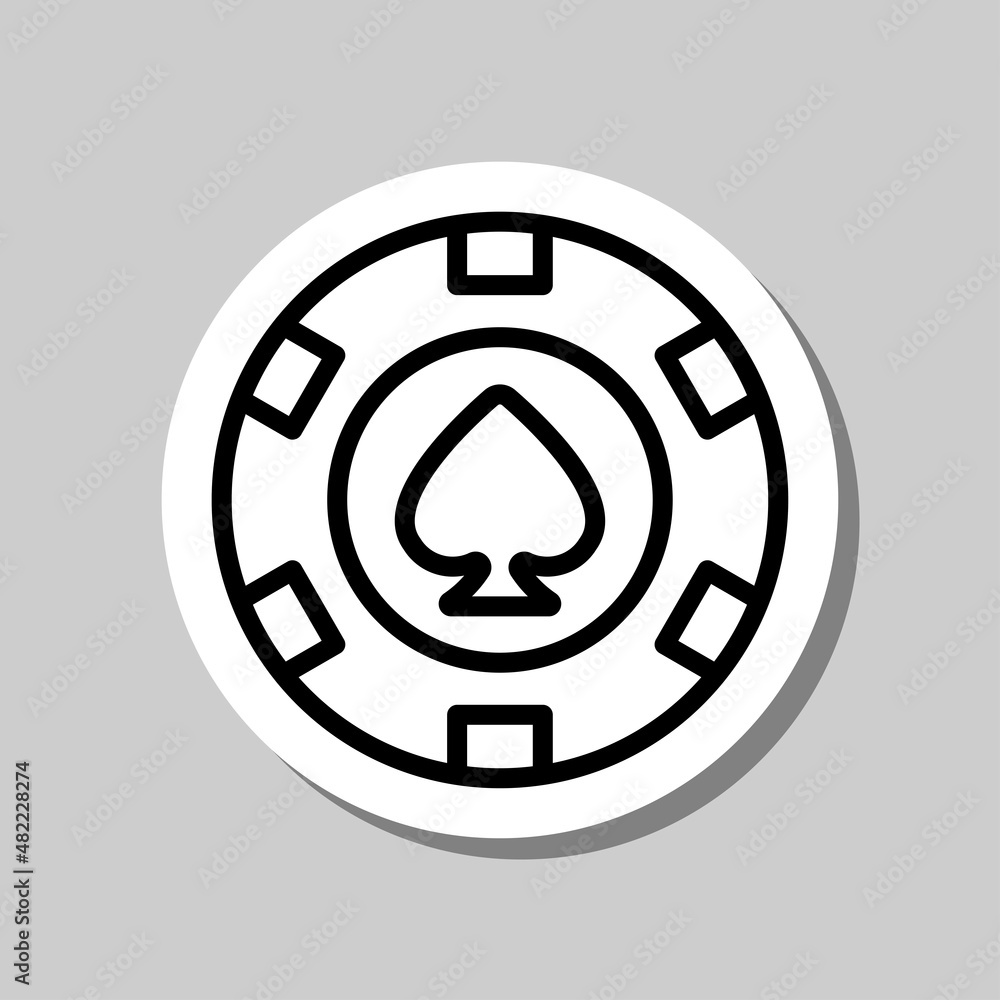 Casino, poker chip simple vector, icon. Flat desing. Sticker with shadow on gray background.ai Casino, poker chip simple vector, icon. Flat desing. Sticker with shadow on gray background.ai