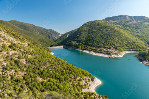 Aerial view of lake Fiastra in Sibillini mountains (Marche, Italy)
